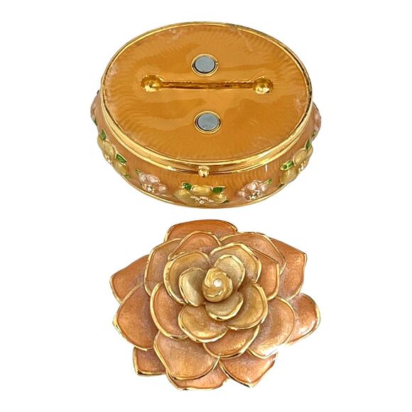 Vintage Joan Rivers Pin And Trinket Box Enamel Crystals Floral Design 3J - Picture 4 of 6